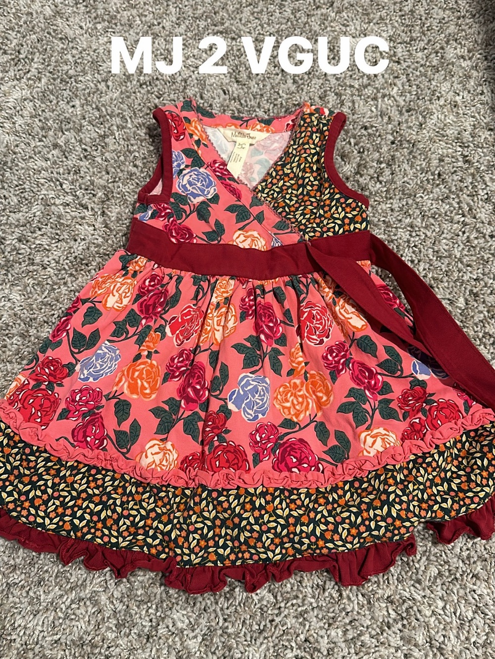Matilda Jane Pink Floral Patchwork Sundress with Maroon Sash